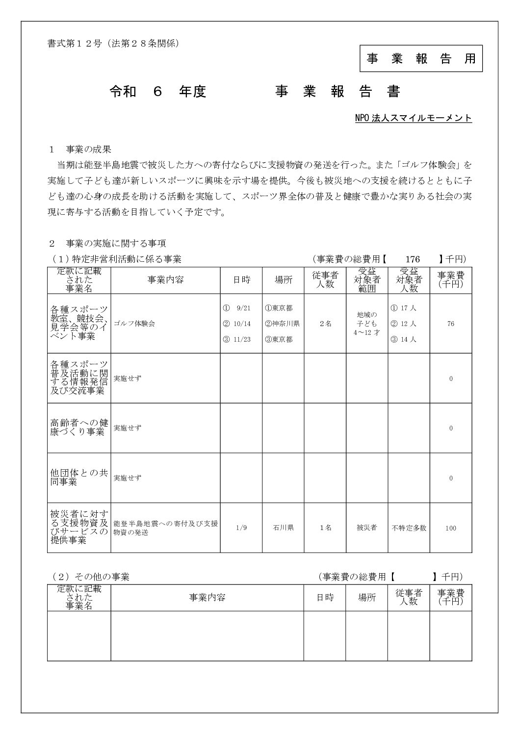 令和6年度事業報告書 | smilemoment